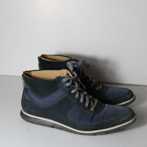 Cole Haan Grand OS Suede Canvas High Top Sneakers Mens Size 9.5 Lace Up Blue - Picture 1 of 8